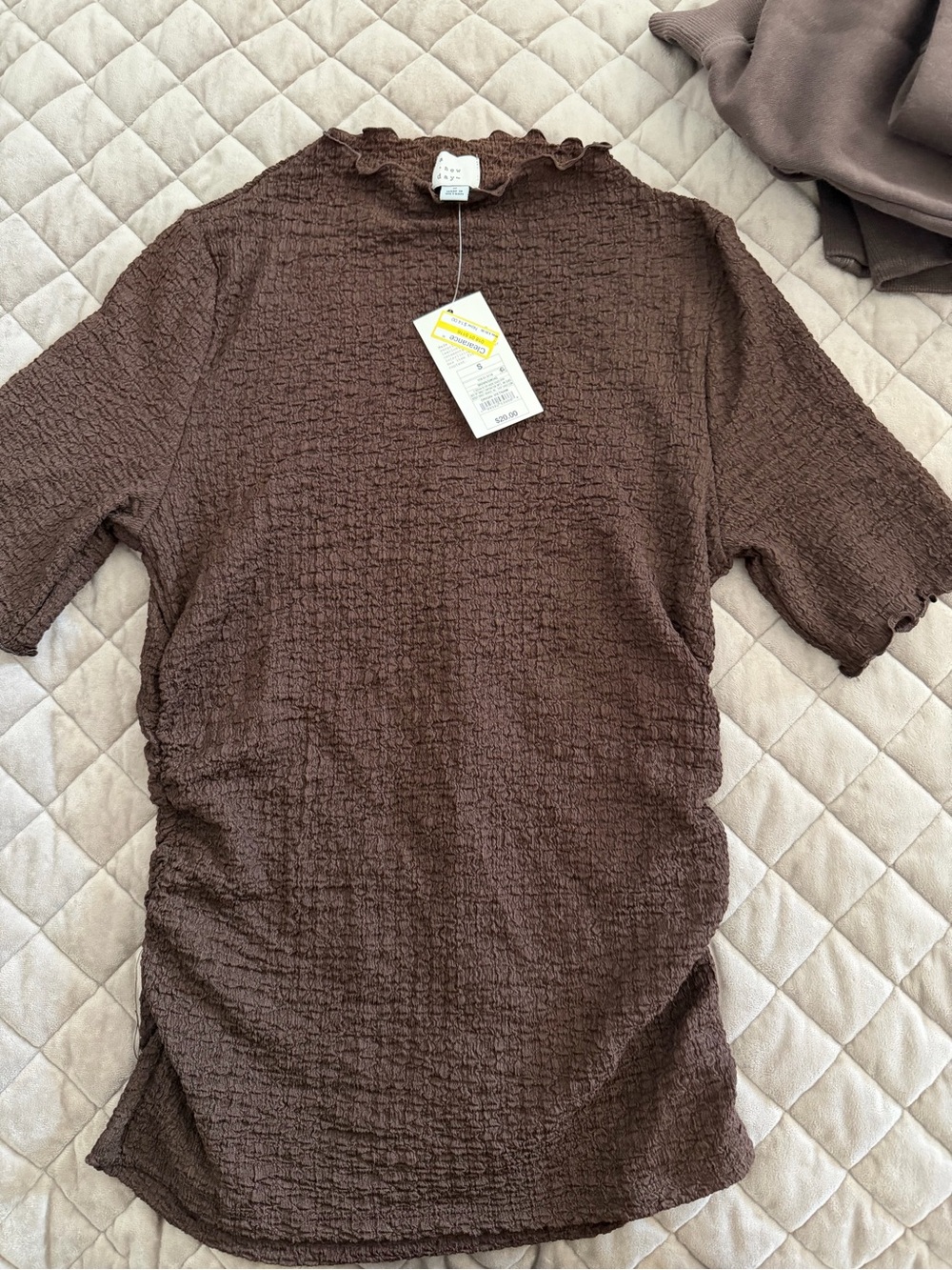 a new day Brown Textured Ruffle Mock Neck Tunic